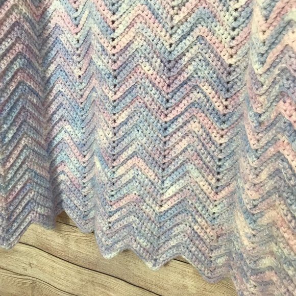 Handmade Crocheted Baby Blanket in Purple, Blue and Pink - 28" x 33" - Picture 3 of 4